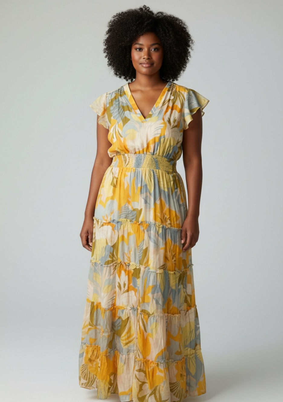 Vince Camuto Floral Tiered Maxi Dress Size L